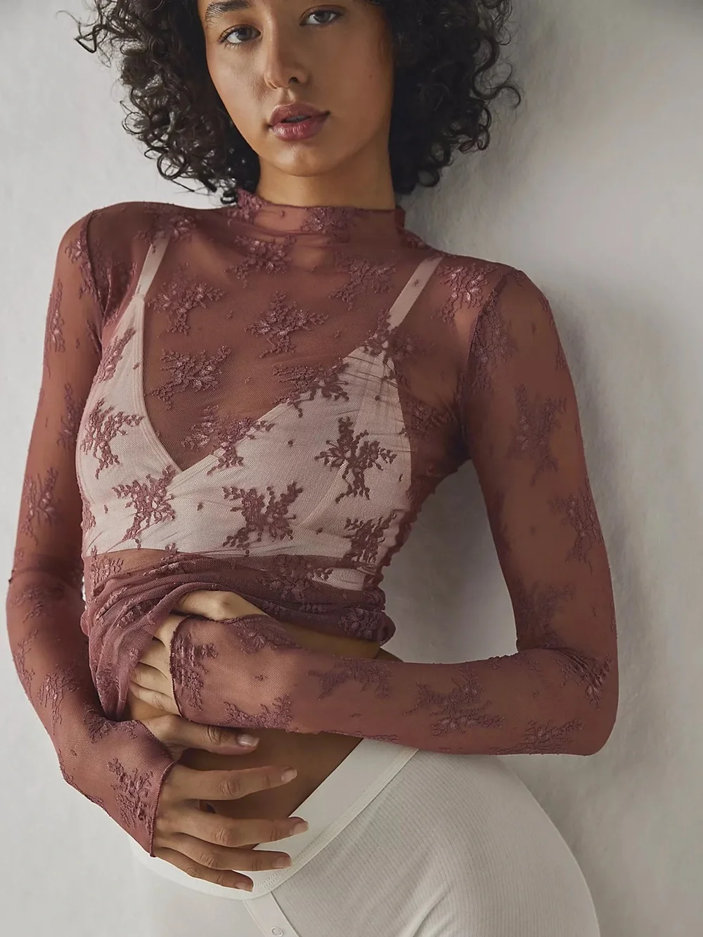 Free People Lady Lux Layering Top in Mauve